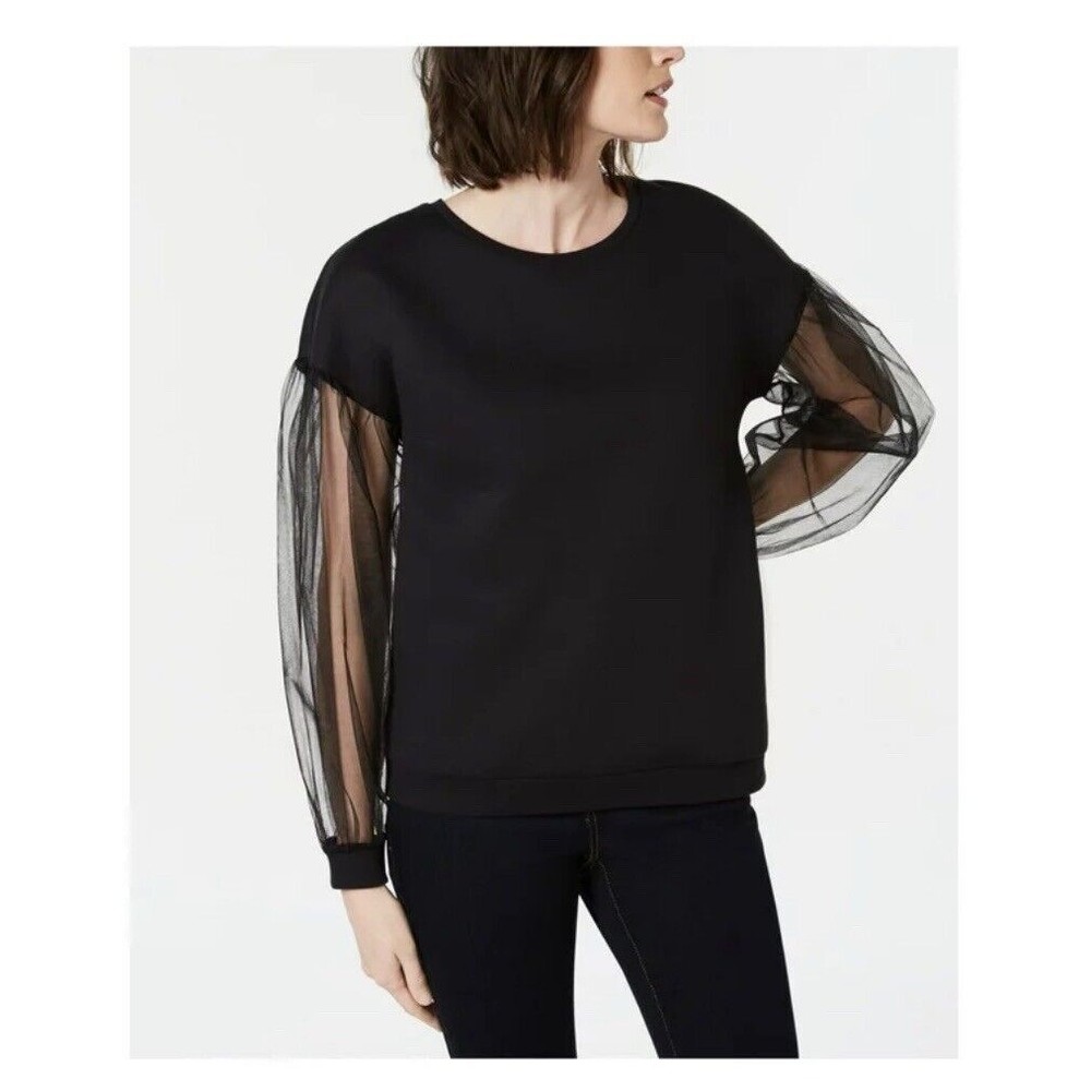 INC NEW Women's Black Mesh Sleeved Fleece Sweatshirt Top Size‎ XXL